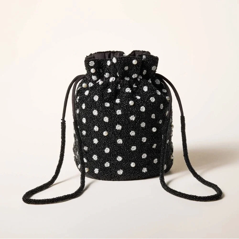 Kate Spade Black Mini Polka Dot Drawstring Bag NEW